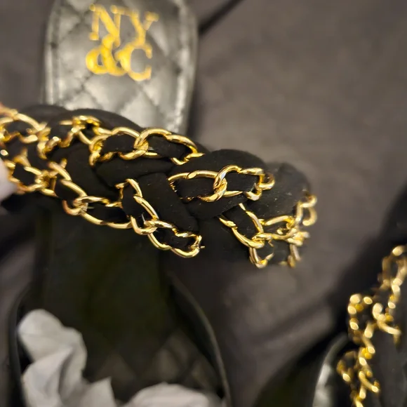 New York & Company Black Mules with Gold Chain - Picture 5 of 7